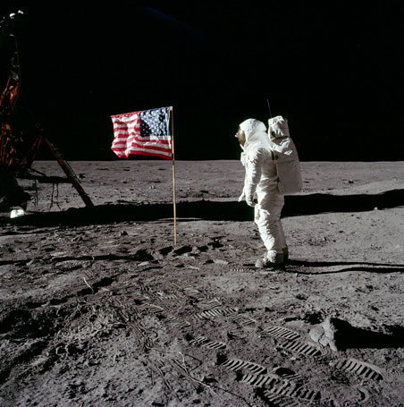 Buzz Aldrin salutes the U.S. flag on the moon