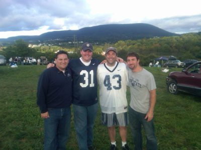 The tailgating gang in front of Mount Nittany