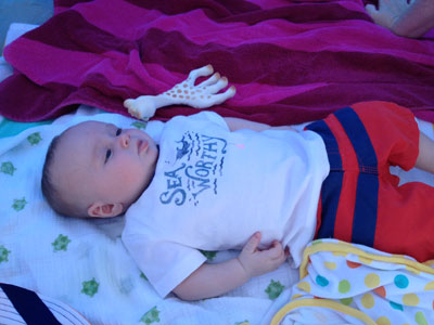 Michael's first day on the beach!