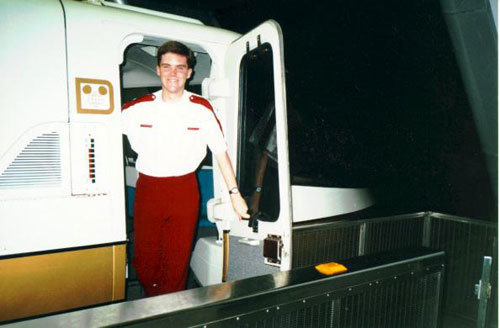 The author aboard Monorail Gold at Epcot, 1995